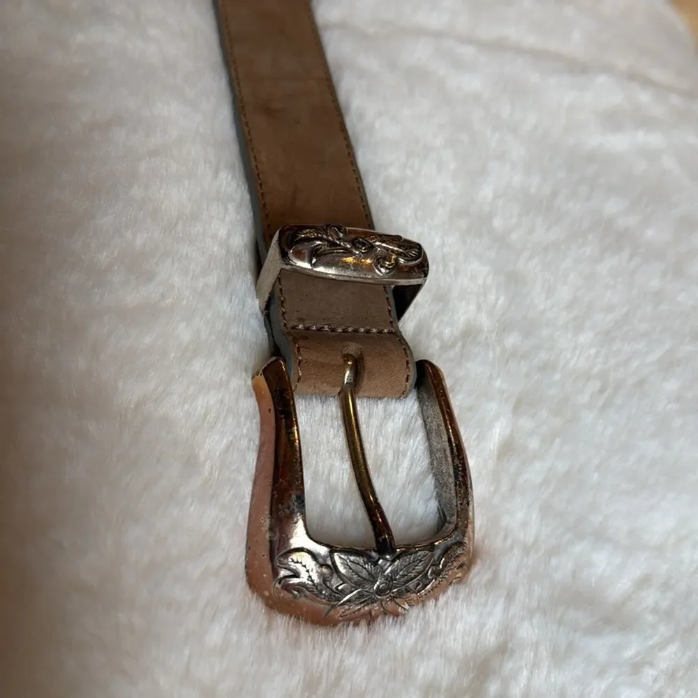 Vintage 90s Multicolor Leather Western Belt with Silver-Tone Buckle - Brighton